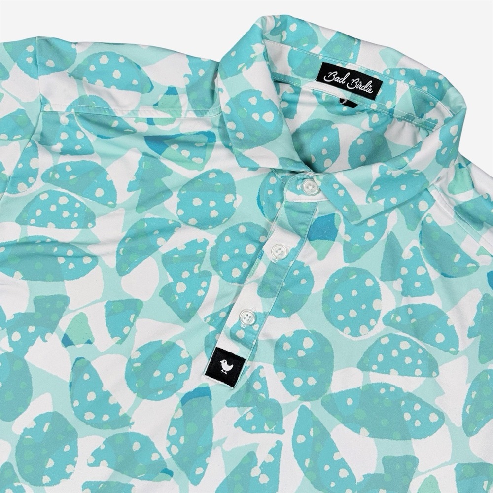 BAD BIRDIE Bam Bam Golf Polo Shirt Mens Size LARGE Blue Teal Green Performance